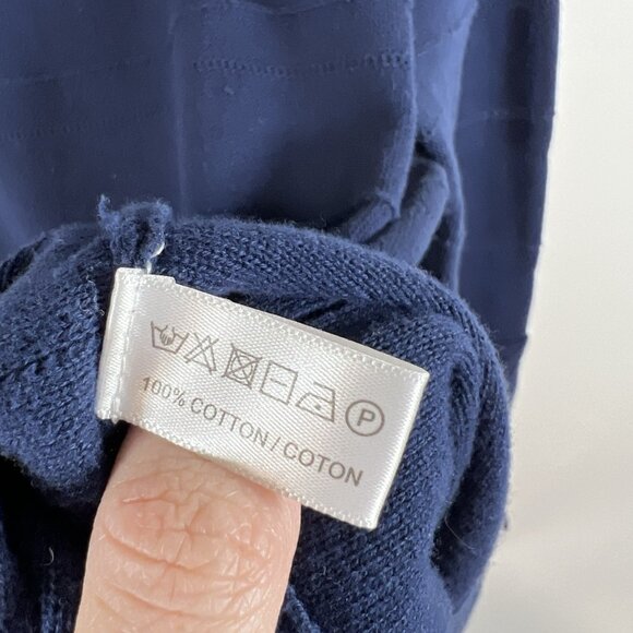 Lisa Todd Exposed Seam Tunic Sweater Crewneck Long‎ Tie Sleeve Cotton Navy Sz L - Picture 6 of 10